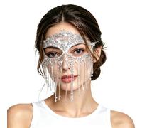 Gold Crystal Masquerade Face Mask Elegant Diamante Face Chain for Ladies Festival Carnival