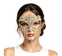 Gold Crystal Masquerade Face Mask Elegant Diamante Face Chain for Ladies Festival Carnival