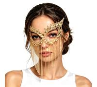 Gold Crystal Masquerade Face Mask Elegant Diamante Face Chain for Ladies Festival Carnival