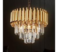 Gold Crystal Pendant Light 3 Tiers Crystal Chandelier Round Chandelier Lampshade Flush Mount Ceiling Lighting Fixture for Kitchen Living Room Dining Room Restaurant,5xE14 Lights