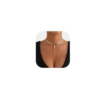 Gold Crystal Water Drop Chest Chain Necklace Sexy Multi-layered Bead Tassel Clavicle Necklace Summer Flat Neck Chain Jewelry for Women