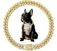 Gold Cuban Link Chain for Big Dogs, Bling Cats Necklace Metal Crystal Sparkly Diamond Rhinestone Puppy Chain Collars for Small Medium Large Gilrs Female Boys,20 inch