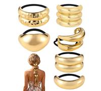 Gold Cuff Scrunchie 6 Pieces Elastic Cuffs for Ponytail | Elastic Hair Bands Women Girls Wife Ballerinas Artists Birthday Holiday Gym Dating Yoga Wedding