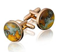 Gold Cufflinks Mens Vintage World Map Copper Cuff Links Wedding Nautical