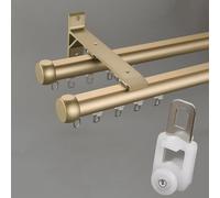 Gold Curtain Rods 4.9ft 8.2ft 9.8ft Adjustable Wall Mount Double Curtain Track with Silent Rollers for Privacy in Open Rooms - Elegant Home Décor (230cm/7.5ft)