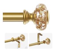 Gold Curtain Rods for Windows 32-72 Inch: 1 Inch Adjustable Acrylic Drapery Rod with Translucent Gold Foil Finials- Single Decorative Curtain Rod for Bedroom & Bathroom
