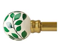 Gold Curtain Rods for Windows 48 to 84 Inches Adjustable Length Heavy Duty 1" Diameter Green Ceramic Window Curtain Rod with Modern Leaf Pattern Decorative Finials for Bedroom Living Room Kitchen