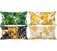 Gold Cushion Covers 40 x 80 Leaf Outdoor Cushions Soft Set of 4 Rectangle Decorative Pillows with Smooth Invisible Zip for Livingroom Summer Fall Outdoor Patio Garden Bench Home Decor Gifts 2v-118