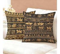 Gold Cushion Covers 55cm x 55cm 2 Pack, Retro Cushion Covers Velvet, Double Sided Throw Pillow Cases, Funky Durable Machine Washable for Living Room Refresh, Ideal Home Decor for All Seasons K6-234