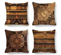 Gold Cushion Covers, Large Cushions 75x75 cm Set of 4, Soft Wrinkle-Free Linen Boho Cushion Covers for Sofa Garden Outdoor Cushions Decorative Pillows, Cooling Pillow Cases for Summer Fall K-788