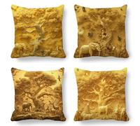Gold Cushion Covers, Large Cushions 80x80 cm Set of 4, Soft Wrinkle-Free Linen Animal Cushion Covers for Sofa Garden Outdoor Cushions Decorative Pillows, Cooling Pillow Cases for Summer Fall K-787