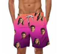 Gold Custom Men Swim Trunks with Face Personalized Beach Shorts Funny Printed Customised Your Own Design Hawaiian Board Shorts Summer Plus Size Lightweight Quick Dry Swimwear Swimming Costume