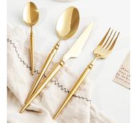 Gold Cutlery Set 18/8 Stainless Steel Utensils Gold Flatware Set For 10, Tableware Set Handle France Style Cutlery Set With Steak Knife, Forks, Spoons, Perfect As A House,Gold-24 PCS Set for 6