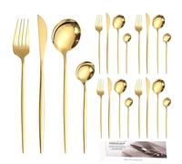 Gold Cutlery Set，20-Piece Stainless Steel Knifes and Forks Spoons Coffee Spoons Sets ，Gold Flatware Set for 5 People，Dishwasher Safe Mirror-Polished Suitable for Homes, Restaurants, Hotels