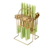 Gold Cutlery Set, 24 Piece Cutlery Set with Hanging Cutlery Stand, Safety Stainless Steel Dinner Set for 6 People, Include Knife Fork Spoon, for Home Kitchen (Fruit Green)