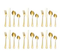Gold Cutlery Set,24 Piece Silverware Set for 6 People,Stainless Steel Kitchen Cutlery,Knife and Fork Sets,Mixed Flatware Sets,Dishwasher Safe,Easy Clean,Mirror Polished
