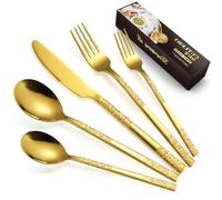 Gold Cutlery Set, 30-Piece BILLION DUO Stainless Steel Flatware Set with Pattern Engraved, Tableware Silverware Set, Mirror Polishing Dinner Set Service for 6, Includes Knives, Forks, Spoons