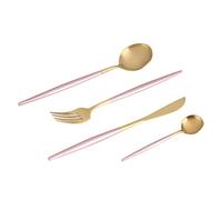 Gold Cutlery Set 4Pcs Set Stainl Steel Cololeware Spoon Fork Knife Dinnerware Home Use Black+Golden (Pink Gold)