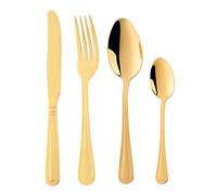 Gold Cutlery Set for 4 People, BUYER STAR 16 Piece Stainless Steel Knife and Fork Sets, Bead Pattern Flatware Set for Home/Party/Restaurant, Gold Titanium Coating