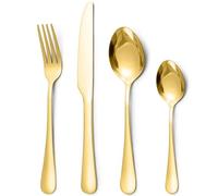 Gold Cutlery Set,Knife and Fork Sets,32 Piece Silverware Set for 8 People,Stainless Steel Gold Flatware Set,Mixed Tableware Sets,Dishwasher Safe,Easy Clean,Mirror Polished