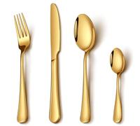 Gold Cutlery Set, NINIROR 16 Piece Stainless Steel Flatware Set Silverware Set for 4 People Include Spoon Knife and Fork Sets Mirror Polished Dishwasher Safe Modern Design