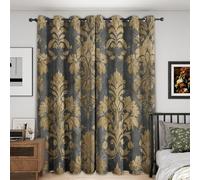 Gold Damask Jacquard Curtains 52 x 63 Inch 2 Panels, 95% Blackout, Baroque Vintage Flower Curtains for Bedroom, Living Room, Home Decor, Thermal Insulated Eyelet Window Drapes VCN132