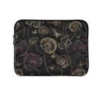 Gold Dandelions Butterflies Black Quilted Laptop Sleeve Protective Bag for 13 16 Inch Computers, Soft Polyester Briefcase, Large