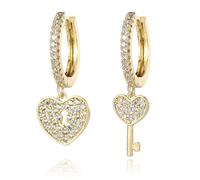 Gold Dangle Earrings for Women, 14K Gold Plated, S925 Sterling Silver, Post Earrings, God Blessing, Drop, Dainty Dangle Huggie Earrings for Girls, Ladies, Valentine's Day, 0.75inch, Metal, Cubic