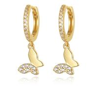 Gold Dangle Earrings for Women, 14K Gold Plated, S925 Sterling Silver, Post Earrings, God Blessing, Drop, Dainty Dangle Huggie Earrings for Girls, Ladies, Valentine's Day, 0.75inch, Metal, Cubic