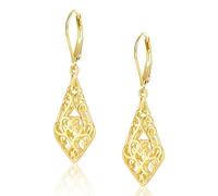Gold Dangle Earrings for Women, Hypoallergenic 14K Goldplated Sterling Silver Hollow Filigree Waterdrop Dangling Leverback Earrings, Lightweight Geometric Dangly Drop Earings for Women Trendy Jewelry