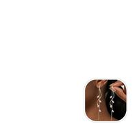 Gold Dangle Earrings for Women, Trendy Cubic Zirconia Long Drop Earrings with Curved Chain Tassel, Hypoallergenic Statement Dangling Earrings for Weddings and Everyday Wear