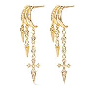 Gold Dangly Earrings for Women, Boho Huggie Illusion Triple Earring Stacks