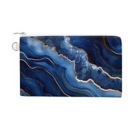 Gold Dark Blue Agate Print Small Canvas Coin Purse Change Zippered Pouch Wallet Organizer Bags 7.4 X 4.6 Inch