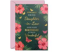 Gold Daughter in Law Birthday Card, Butterflies & Flowers