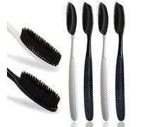 Gold Dawn Huge Head Toothbrush, Pack of 4 Black Medium Soft Charcoal Bristles, Excellent Cleaning Effect, Upgraded Toothbrush for Dail Dental Care and Sensitive Teeth and Gums.