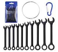 GOLD DEER 10PCS Mini Wrench Set Standard Metric 4mm-11mm Ignition Wrenches Open End and Box End Combination Wrench Set with Portable Pouch and Key Rings, Black Electrophoretic Coating