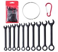 GOLD DEER 10PCS Mini Wrench Set Standard SAE 5/32"-7/16" Ignition Wrenches Open End and Box End Combination Wrench Set with Portable Pouch and Key Rings, Black Electrophoretic Coating