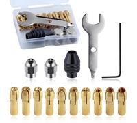 GOLD DEER 15PCS Drill Chuck Collet Set Rotary Collet Nuts Set 0.5-3.2mm Shank Replacement 4486 Rotary Tool Keyless Quick Change Chuck Accessory with Replacement 4485 Brass Collet Metal Nut