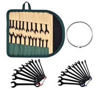 GOLD DEER 20PCS Mini Wrench Set Standard Metric and SAE 4mm-11mm & 5/32"-7/16" Open End and Box End Combination Wrench Set Super with Storage Roll Pouch and Key Rings, Black Electrophoretic Coating