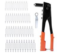 GOLD DEER 4-in-1 Heavy Duty Hand Riveter Rivet Gun Pop Rivet Tool Kit with 100 Rivets 3/32-inch, 1/8-inch, 5/32-inch, 3/16-inch,4 Interchangeable Nosepieces for Metal,Plastic,Wood and Leather