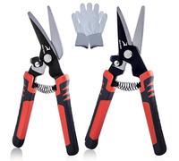 GOLD DEER 8-INCH 2 Pack Multipurpose Carpet Cutting Scissors Straight and Elbow with a Pair of Gloves Heavy Duty Scissors Cardboard for Cutting Cable Wires Cardboard Vinyl Siding