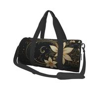 Gold Design On Black Background Travel Duffel Bag Sports Gym Bag, Lightweight Overnight Weekender Bag With Shoes Compartment Yoga Gym Sports Bag For Men Women