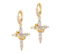 Gold Diamond Dangle Earrings, Dainty Cross Hoop Dangle Earrings with Crystal Rhinestones for Women Men Fashion Religious Jewelry Gifts