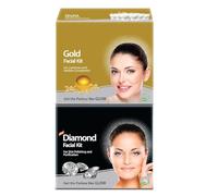 Gold & Diamond Facial Kit - 60g Each (Pack of 2) | Skin Brightening & Purifying Combo | With 24K Gold Bhasma, Colloidal Diamond & Aloe Vera | Salon-Like Glow at Home