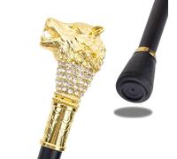 Gold Diamond Wolf Metal Fashion Walking Cane, Luxury Men Womens Walking Stick Removable Anti Slip Cospaly Vintage Party 90cm