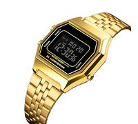 Gold Digital Watch for Men and Women, Vintage LED Display Wristwatch with Metal Band, Waterproof 30M, Alarm, Stopwatch, Calendar, Luminous Light, 12 and 24 Hour Format(Gold 2)