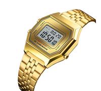 Gold Digital Watch for Men and Women, Vintage LED Display Wristwatch with Metal Band, Waterproof 30M, Alarm, Stopwatch, Calendar, Luminous Light, 12 and 24 Hour Format(Gold 1)