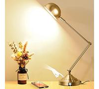 Gold Dimmable Desk Lamp with USB Port, Adjustable Touch Control, 3 Color Modes, Brass Metal Retro Style Reading Light for Home Office and Bedside Table