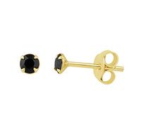 Gold Dipped Sterling Silver Jet Black 3mm CZ Crystal Claw Set Stud Earrings