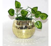 Gold Disco Ball Planter, Mosaic Glass Mirror Ball Vase, 3*4*4 IN